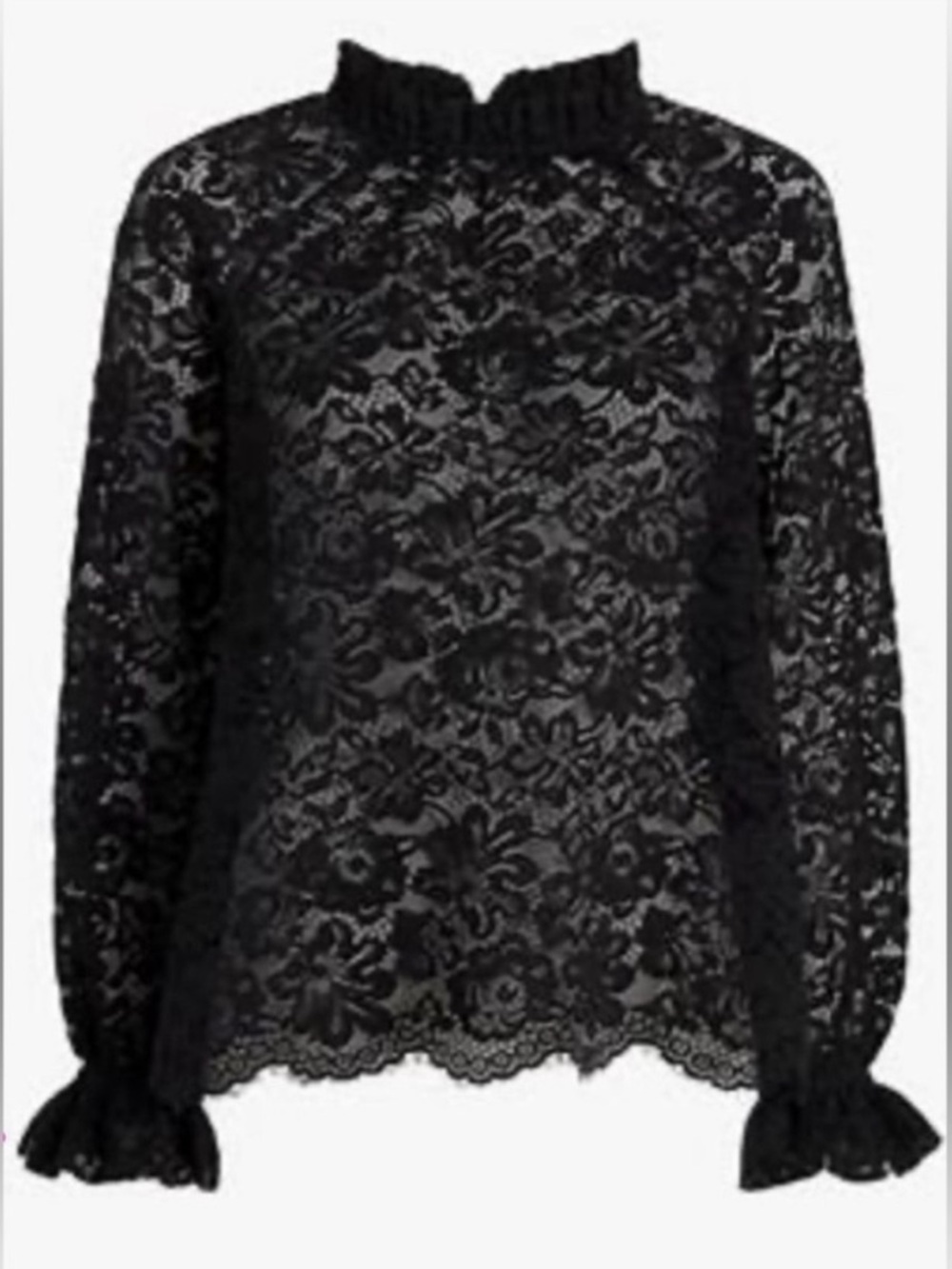 Hill House Millie Black Lace Ruffle-Neck Blouse
